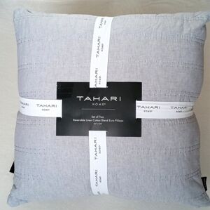 Tahari Home Euro Pillows Shams w Pillow Inserts Chambray Blue Denim Set of 2